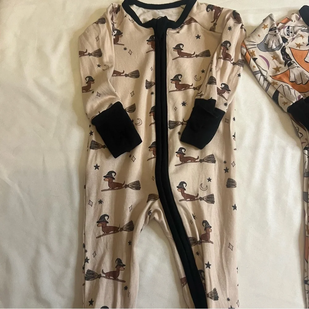 Sunshine Luckies Bamboo Pajama Bundle 0-3M Halloween Print‎ Zip Sleepers (2)